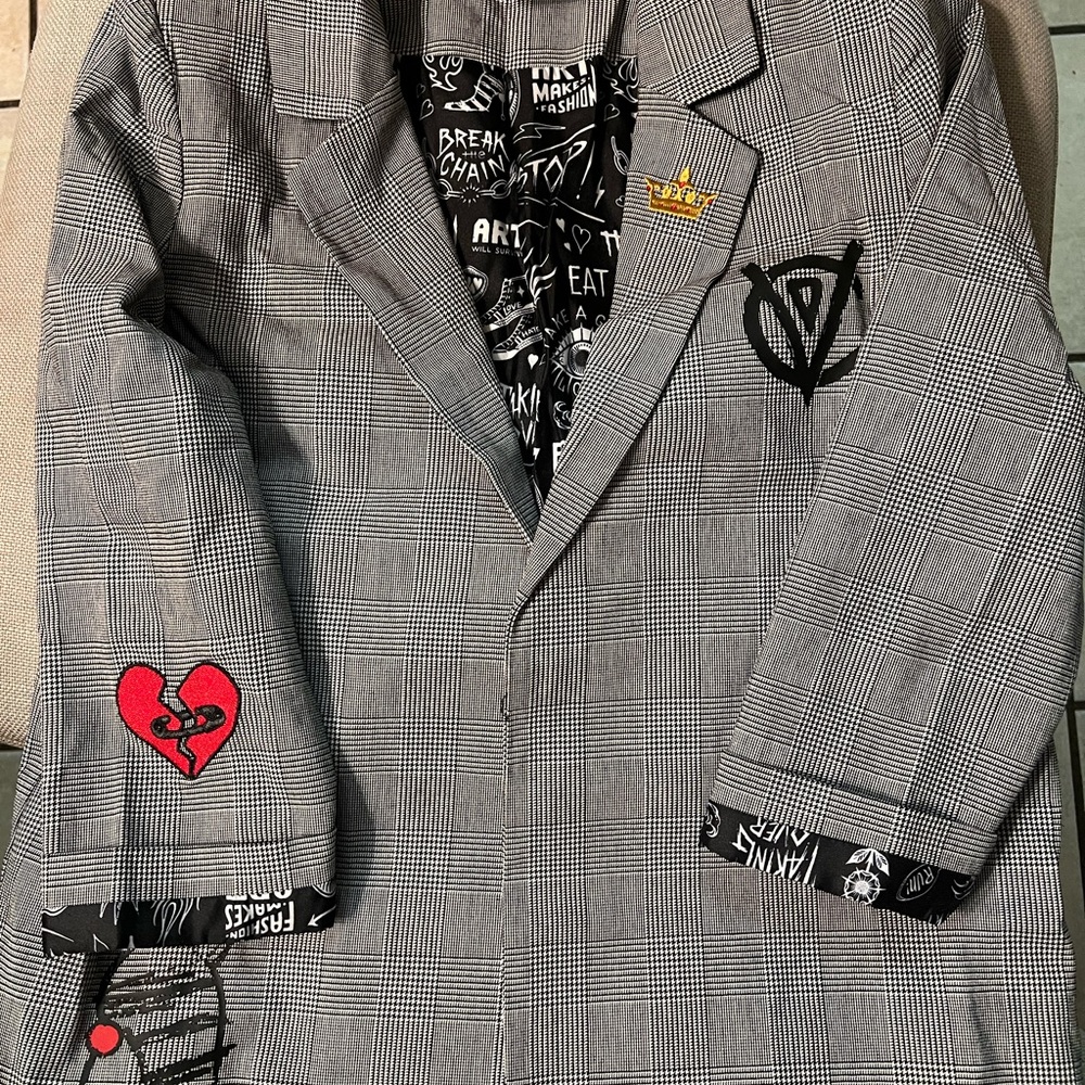 Disney Plaid Blazer with Red and Black Embroidery